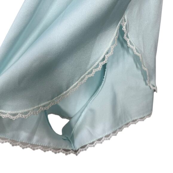 Vintage Brandwine Sleep Romper Teddy Small Blue Satin Lace USA Made High Cut Leg - Picture 5 of 8